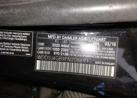 2015 Mercedes-Benz Cla 250 4Matic z USA, uszkodzony, nr VIN WDDSJ4GB9FN208691